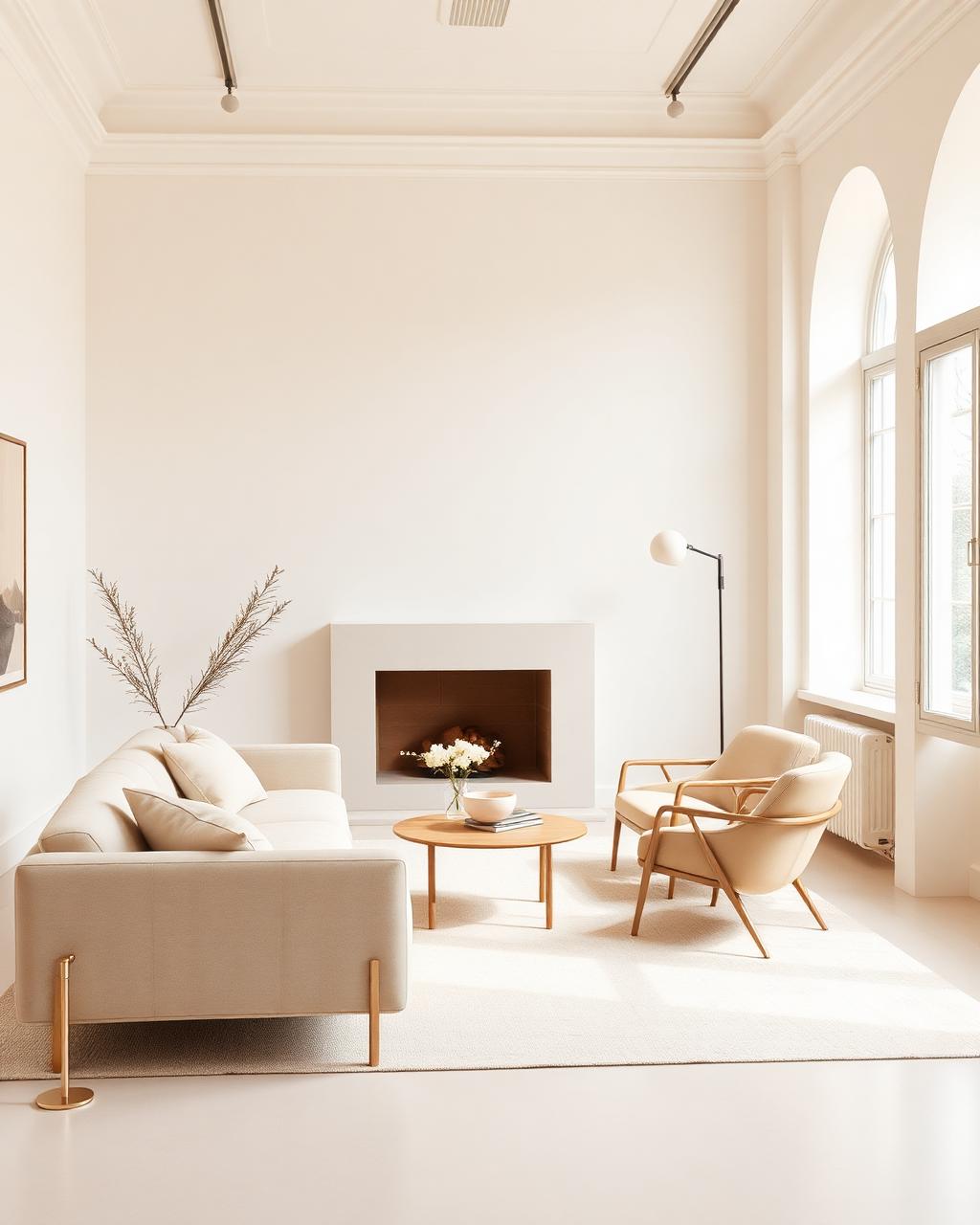 Minimal cream living room with beige furniture
